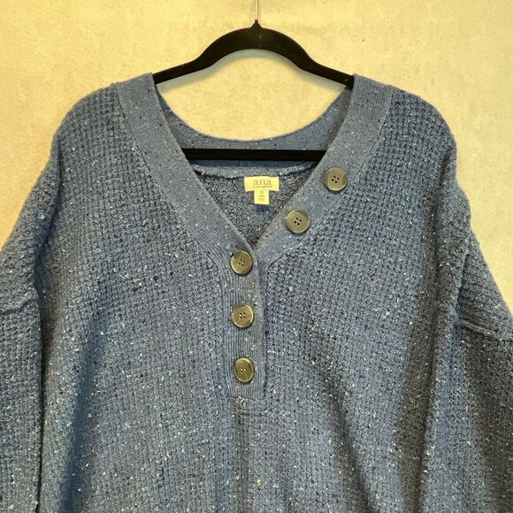 NWT a.n.a. Women’s 2X Sweater Y Neck Pullover Bijou Blue Drop Shoulder Stretch - Picture 5 of 16